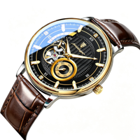 Montre automatique de plongée vintage, cadran noir mat, mouvement mécanique, bracelet en cuir, lunette argentée, montre-bracelet de luxe hommage