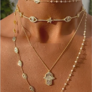 Nuova Collana Girocollo Placcata Oro con Ciondolo a Stella e <span class=keywords><strong>Occhio</strong></span> di Allah, Catena Geometrica a Barre, con Zirconia Cubica Incastonata, Catena Vuota, Gioielli da Donna - Product Image 3