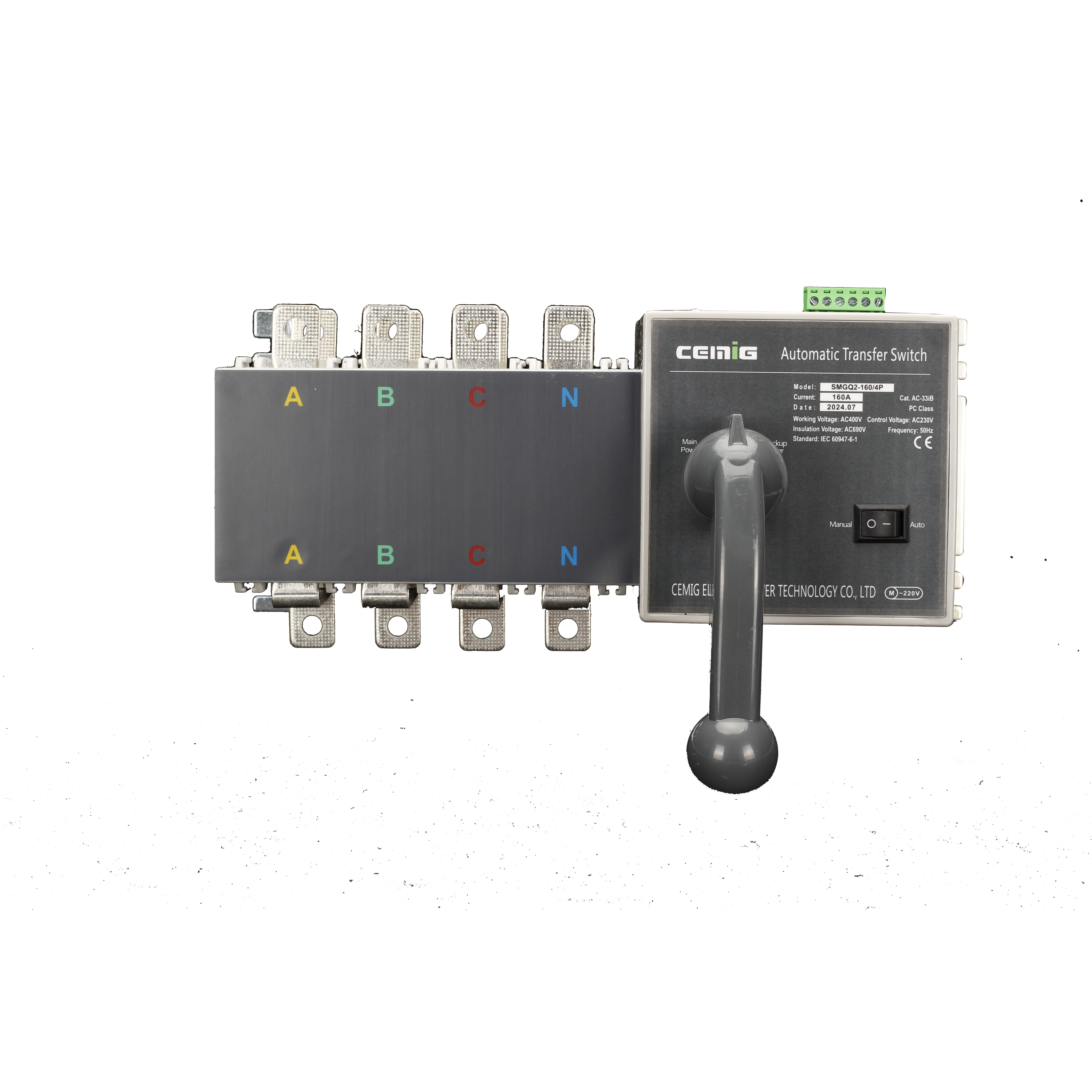 CEMIG 4P SMGQ2C PC Class ATS Dual Power Automatic Transfer <strong>Switch</strong> AC <strong>440V</strong> 750V 100A Source Transfer Generator <strong>Changeover</strong> <strong>Switch</strong>