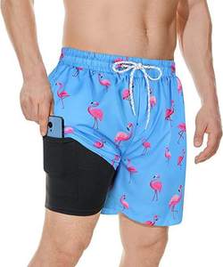 Men's Navy <b>Fish</b> Print Board Shorts Mid Waist Quick Dry With Pockets Drawstring Casual Short Length - Product Image 3
