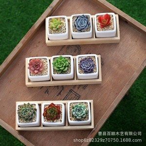 Wooden Three Compartment <b>Succulent</b> Planter Box Desktop Storage For Small Plants Balcony Flower <b>Pot</b> With Lid And Compartments - Product Image 4