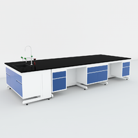 Table de laboratoire chimique de haute qualité à cadre en C, plan de travail en résine phénolique, banc de laboratoire avec évier et étagères à réactifs