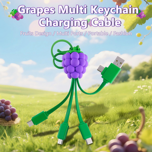 สายชาร์จพอร์ตหลายช่องรูปองุ่นผลไม้แสนน่ารักตลกสาย USB Type C พวงกุญแจโทรศัพท์มือถือสำหรับเด็กผู้หญิงทำจาก PVC แบบพกพาสำหรับ4in1 - Product Image 2