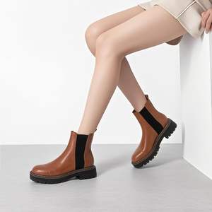 Klassieke Chelsea Dameslaarzen Ronde Neus Plateau Dikke Hak Slip Op Elastische Zijbanden Casual Schoenen Enkellaarsjes - Product Image 6