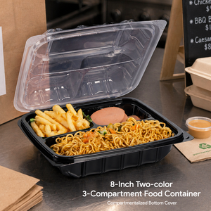 Contenedor de Alimentos Desechable de Plástico con 3 Compartimentos, Tipo Bento, de 8 Pulgadas, para Llevar - Product Image 1