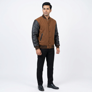 Men's New Fashion Varsity Jacket 100% Cotton Breathable Embroidered Front Logo Stand Collar <b>Covered</b> <b>Button</b> Winter - Product Image 1
