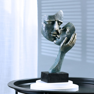 Ornements d'art abstrait de style européen 'Silence is Gold' <span class=keywords><strong>Sculpture</strong></span> de <span class=keywords><strong>visage</strong></span> en résine <span class=keywords><strong>Couple</strong></span> écologique pour l'amour Ornement Offre spéciale - Product Image 2
