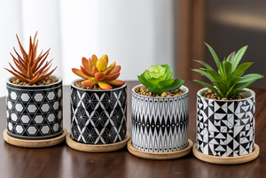 3 Zoll Sukkulenten-Topf-Set, 6 Stück, Keramiktöpfe mit Mandala-Muster, Mehrfarbige Kaktus-Töpfe mit Drainagelöchern und Bambusuntersetzern - Product Image 6