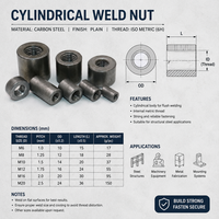 Écrous cylindriques à souder de divers types pour usage en atelier d'ingénierie, gamme de tailles standard et tailles personnalisées selon vos besoins