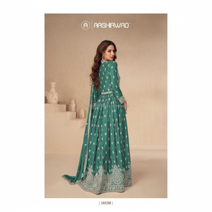 Indian Heavy Pure Georgette con bordado y trabajo de secuencia y trabajo de piedra de diamante Vestidos largos con trabajo de bordado Dupatta - Product Image 1