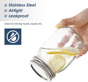 Bocaux en verre de 16 oz avec couvercles et anneaux métalliques hermétiques, bocaux en verre Mason à ouverture régulière - Product Image 3
