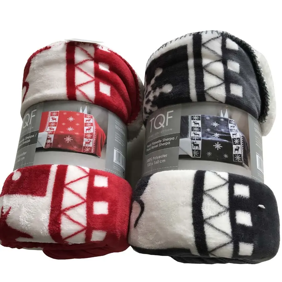 Minky x-mas design big size flannel throw Blanket 2-ply wholesale wool sherpa blanket borrego blanket