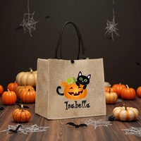 Bolsas de Yute Personalizadas para Halloween con Nombre, Bolsas de Regalo para Caramelos o Broma, MOQ Bajo de 30 Piezas, Bolsas de Yute con Estampado de Calabaza y Araña