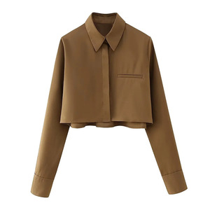 Camicia a maniche lunghe per le donne <span class=keywords><strong>con</strong></span> un senso di Design cintura foglia di loto Swing <span class=keywords><strong>Top</strong></span> corto a righe - Product Image 6
