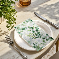Assiettes en papier biodégradables jetables en gros et serviettes à motifs de feuilles vertes pour mariages, baby showers, goûters, fêtes de jardin, anniversaires