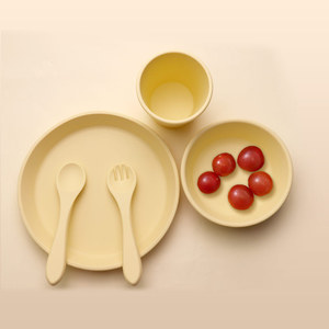 Juego de vajilla de silicona para bebés, 6 piezas, sin BPA, platos, tazas, cucharas, tenedores para alimentación de 0 a 12 meses - Product Image 1