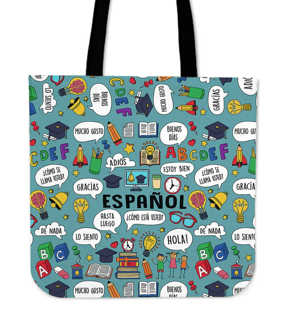 Bolso de hombro de gran capacidad para estudiantes con diseño español de ciencia, bolso informal para exteriores para niñas y mujeres