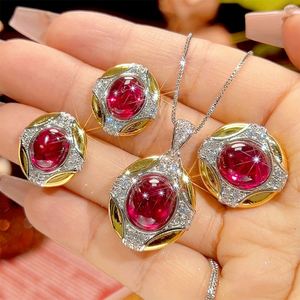 Manufacturer Supplier Eco-friendly Copper Women Necklace Jewelry <b>Set</b> 10*12-8*10mm Red Cubic Zirconia Vintage Matching <b>Set</b> - Product Image 2