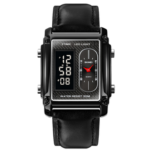 Reloj Digital Skmei 1868 para Hombre, Estilo Estudiantil, Pantalla Dual Cuadrada, Resistente al Agua, Correa de Acero y Cuero, Reloj de Pulsera - Product Image 5