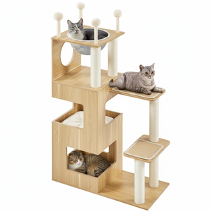 Fabricante espacioso y transparente muebles de madera para mascotas gato rascador casa moderna estilo clásico muebles gato árbol - Product Image 1