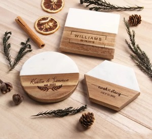 Free Shipping Wedding Gifts Engraved Marble Acacia Wooden Coaster <b>Cup</b> Holders & Mats & Pads - Product Image 3
