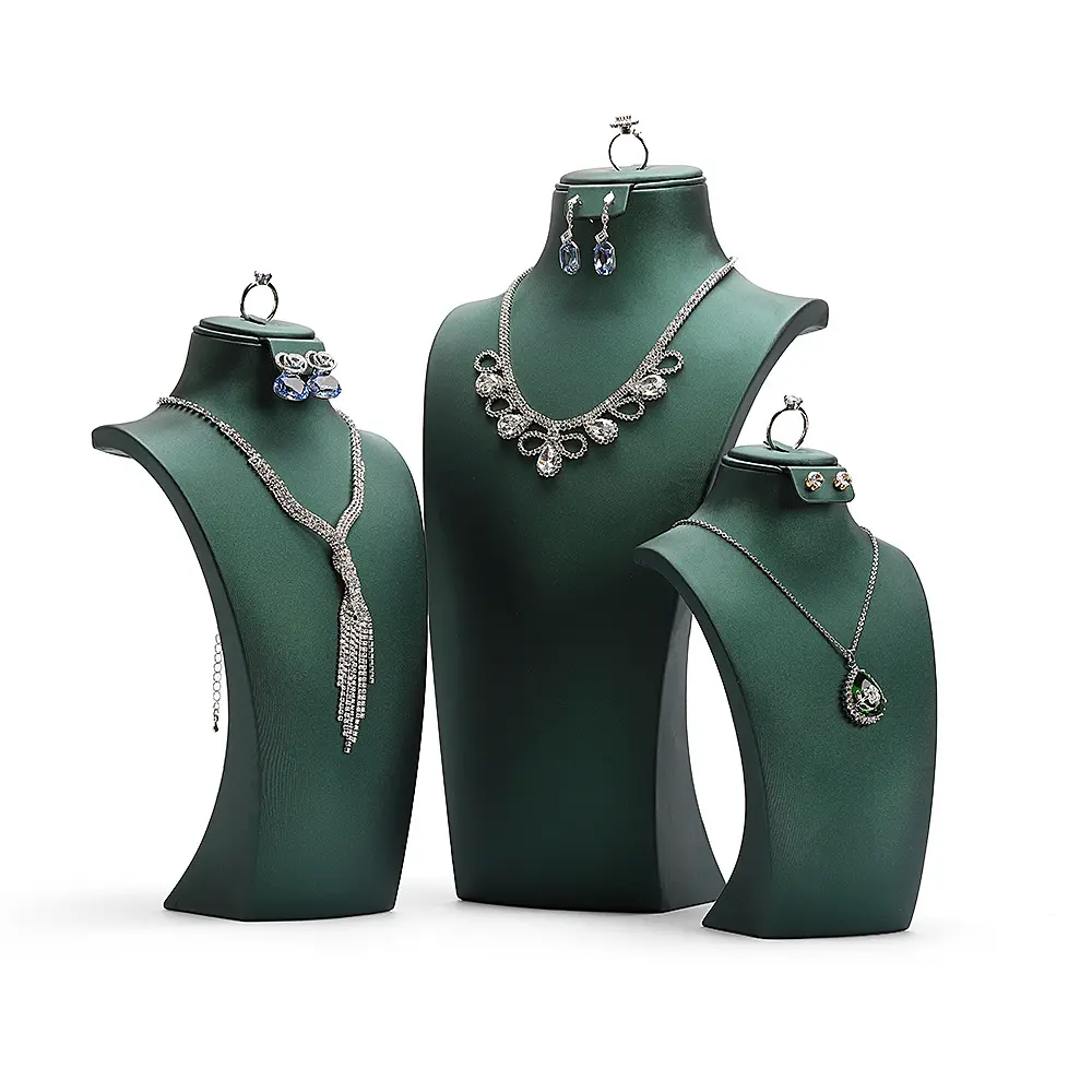 Высокое качество ювелирные изделия дисплей шеи на заказ матовая искусственная кожа зеленое ожерелье реквизит дисплей ожерелье ювелирные изделия стенд