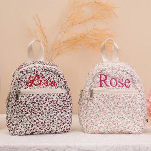 Mochila Personalizada Adorable con Cierre, Mochila de Algodón con Monograma Floral para Mujer, Mochila Acolchada Delicada - Product Image 3