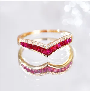 Nhẫn Cưới Tùy Chỉnh Công Chúa Cut 18K Vàng 925 Nhẫn Bạc Sterling Trang Sức Kim Cương Nhẫn Ruby Đá Quý Thiết Lập Vô Hình