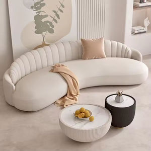 Sofá Curvo Moderno Color Crema para Apartamentos Pequeños, para Sala de Estar, Estilo Escandinavo Simple, para Salón de Belleza o Área de Descanso - Product Image 2