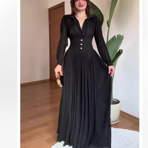 Abito Lungo da Sposa in Chiffon Plissettato per <span class=keywords><strong>Autunno</strong></span> e Inverno, Vestito da Cerimonia con Maniche Lunghe e Scollo a V, Abito da Festa con Strascico - Product Image 4