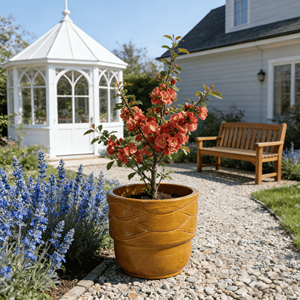 Pot de fleurs décoratif en céramique éco-responsable et durable, style américain, brun caramel, motif ondulé, avec trou de drainage - Product Image 2