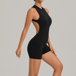Body sexy sin espalda para mujer, elástico en cuatro direcciones, de secado rápido, transpirable, con media cremallera, personalizado, para entrenamiento, gimnasio, running, yoga - Product Image 3
