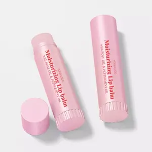 Private Label Custom Logo Natural Vegan Soft Moisturizing Glossy Treatment Pink Rose Oil Lip Balm