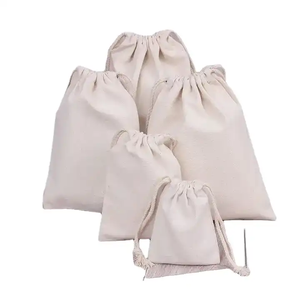 Bolsa de Tela de Algodón Orgánico Ecológica con Logotipo Personalizado, Bolsa Promocional de Calicó Blanca con Cordón, en Varios Tamaños - Product Image 2