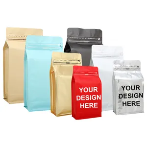 Sacchetti di caffè riciclabili ecologici neri con stampa personalizzata in carta Kraft verticale borsa a fondo piatto