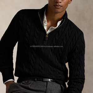 Pull-over en tricot pour homme avec logo personnalisé, broderie RL de luxe, coton, col zippé, style décontracté - Product Image 2