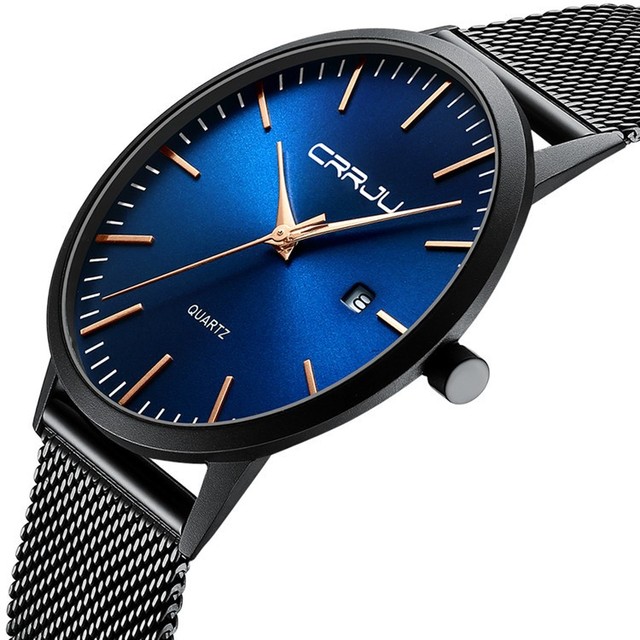 New Thin Men's Quartz Movement Business Slim Mesh Steel Waterproof Sport Watch Quartz Watch Mens