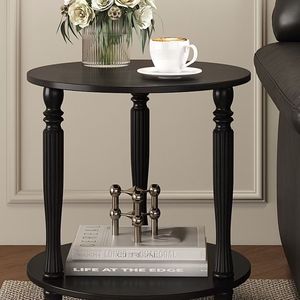 Mesa Auxiliar Redonda, Mesas Auxiliares de 2 Niveles para Espacios Pequeños, Mesa Auxiliar de Madera para Café y Sofá - Product Image 1