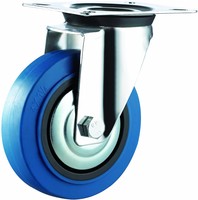 Roue pivotante en caoutchouc bleu élastique avec roulement à billes en nylon, diamètre 100 mm (4 pouces), dimensions de montage européennes