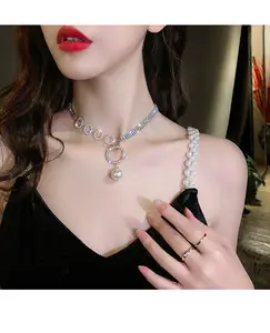 Collier en perles pour femme, lanière de cou simple, tendance, longue chaîne en diamant, vente en gros