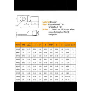 Terminales de Anillo de Cobre Estañado AWG8 1/0 para Cable de Batería, 50 Piezas de Varios Tamaños - Product Image 5