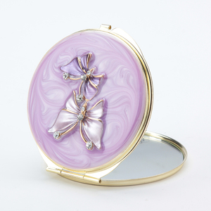 Custom Printed Purple Butterfly Double Dual-Sided Shiny Silver Electroplated Compact Pocket <b>Vanity</b> <b>Small</b> Folding Cosmetic <b>Mirror</b> - Product Image 1