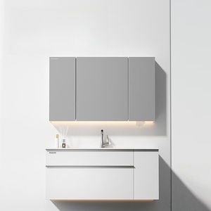 Mueble de baño inteligente con lavabo integrado de cerámica, combinación de mueble y lavabo para baño. - Product Image 1