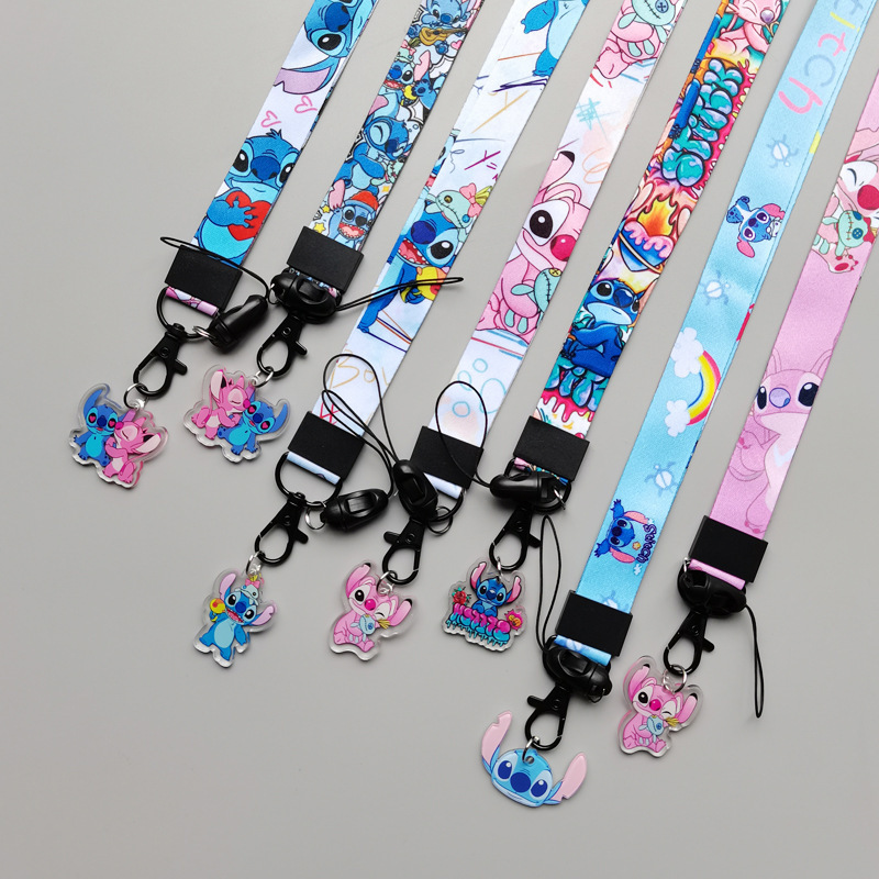 Newest Lovely Creative Cartoon Stitch Lanyards Anti-Lost Neck Strap ID Card Holder Lanyards Satin for Student Promotional Gifts