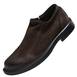 Chaussures décontractées pour hommes en cuir véritable, à enfiler, bout rond, semelle extérieure en caoutchouc, semelle intermédiaire en EVA, légères, toutes saisons, marron, noir - Product Image 4