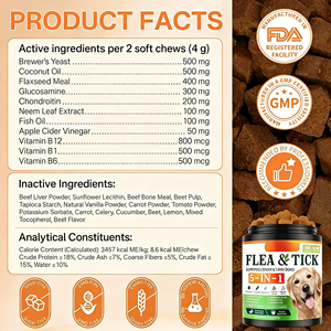 Friandise à mâcher souple OEM/ODM pour chiens et chats, protection extérieure contre les puces et les tiques, avec huile de poisson et vitamine E pour le soutien immunitaire, toutes races - Product Image 4