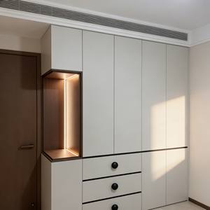 BALOM Customized Space-Saving Bedroom <b>Wardrobe</b> Sleek <b>White</b> Panel Design With Integrated Niche & Africa Board Accents - Product Image 6