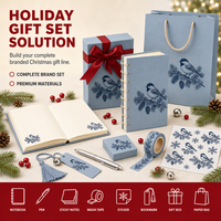 Carnet personnalisé de Noël bleu marine, couverture rigide en lin A5, reliure cousue, 80 feuilles, impression numérique, cadeau d'entreprise