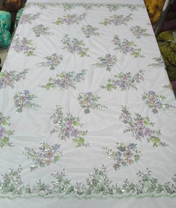 ファッションレース3D花ブライダルウェディングドレスフレンチチュールネットスパンコール付きビーズレース生地刺繍Vestido De Novia用 - Product Image 3