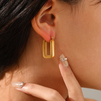 Boucles d'oreilles françaises de luxe léger, forme géométrique vintage, en acier inoxydable, personnalisées pour femmes, simples, haut de gamme, plaquées or 14 carats